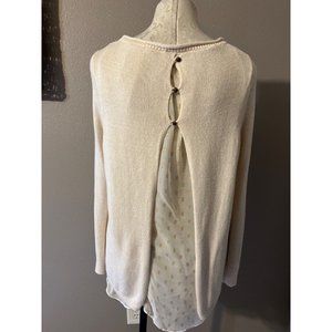 LUCKY Brand Sweater Top M Medium Cream Gold Back Details